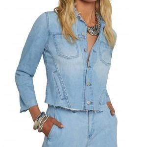 NEW L'AGENCE janelle slim-raw denim jacket in cruz